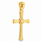 14k gold fluted cross pendant with sculpted textured design and polished finish