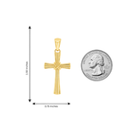 14k gold fluted cross pendant with sculpted textured design and polished finish
