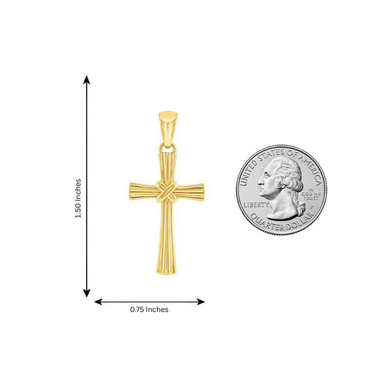 14k gold fluted cross pendant with sculpted textured design and polished finish