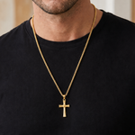 14k gold fluted cross pendant with sculpted textured design and polished finish