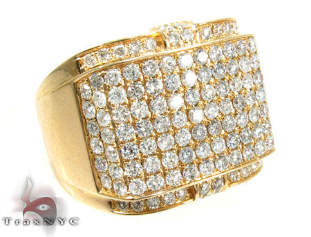 Yellow gold men's ring with rectangular pave-set diamonds and a wide band