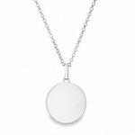 Silver round pendant necklace with smooth polished finish on delicate chain.