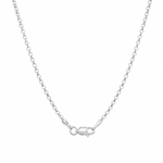 Silver pendant set with two small, engraved dog tag charms on thin chain necklace.