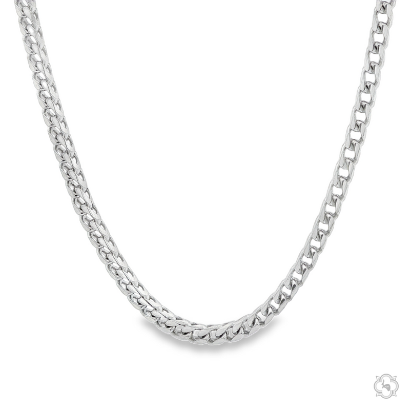 Sterling silver 3.8mm solid Franco chain necklace with polished finish, 26-inch length shown.