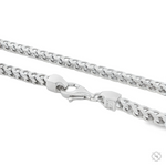 Sterling silver solid Franco chain with 3.8mm links and a lobster clasp closure.