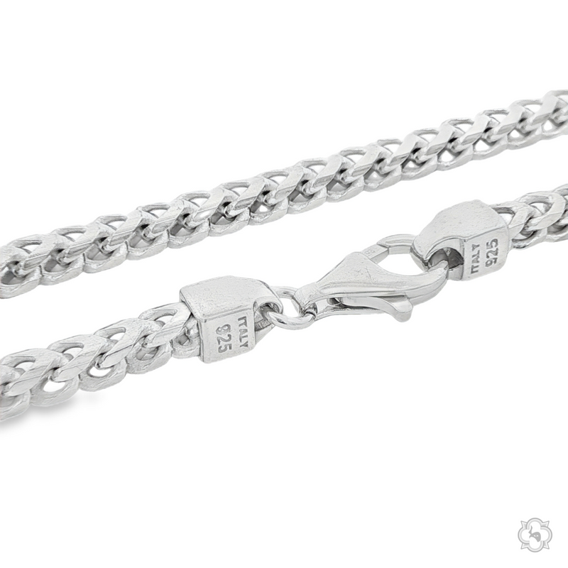 Sterling silver 4.2mm solid Franco chain with lobster clasp closure, polished finish