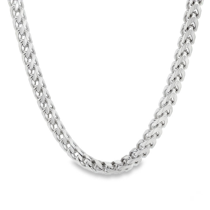 Sterling silver 5mm solid Franco chain necklace with smooth, tightly woven links.