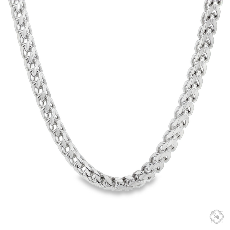 Sterling silver 5mm solid Franco chain necklace with smooth, tightly woven links.