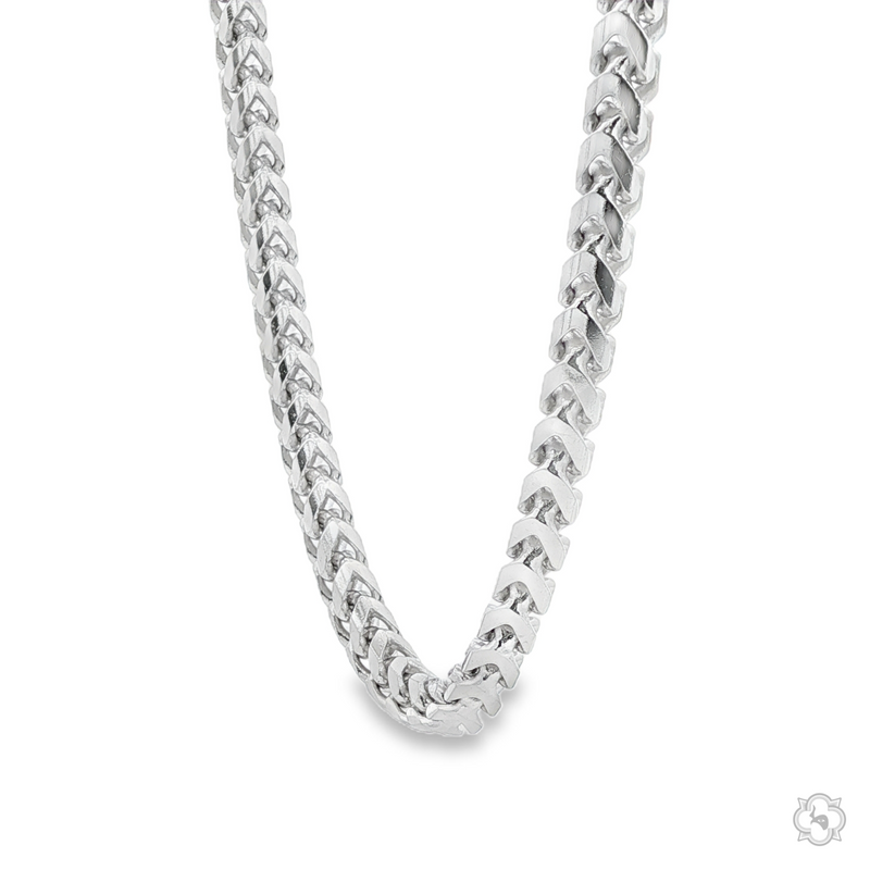 925 silver solid Franco chain necklace with 5mm thick links, polished finish, men's style.