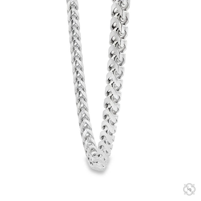 925 silver solid Franco chain necklace with 5mm thick links in polished finish.