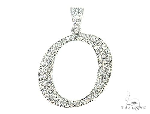 White gold initial O pendant encrusted with round diamonds, sparkling finish