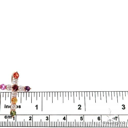 14K Gold Fruit Loop Diamond Sapphire Cross Pendant, photo 5 of 6