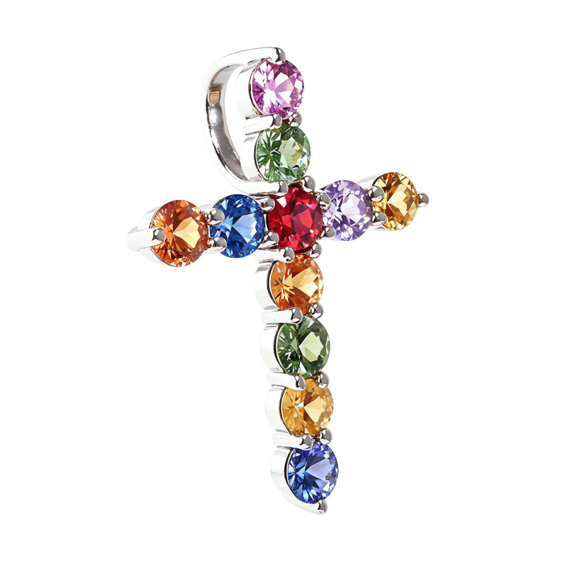 14K Gold Fruit Loop Sapphire Cross Pendant, view 2