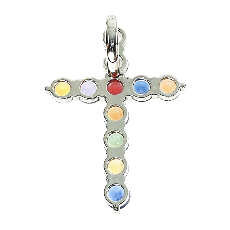 14K Gold Fruit Loop Sapphire Cross Pendant, view 4