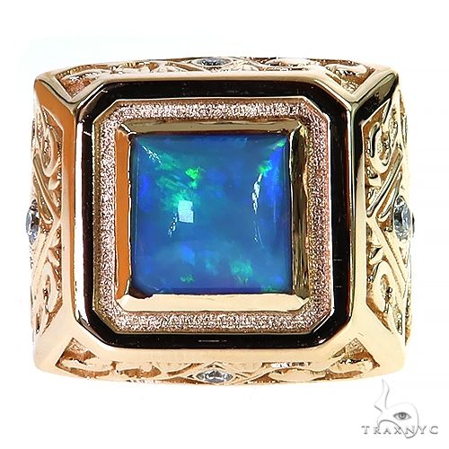 14K Gold Galactic Opal Men's Fancy Diamond Ring, photo 2 of 6
