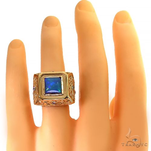 14K Gold Galactic Opal Men's Fancy Diamond Ring, photo 6 of 6