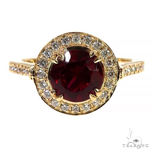 Garnet diamond halo ring in 14k white gold – round garnet center with prong-set diamond halo surround