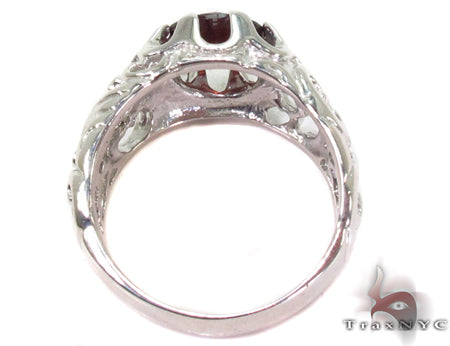 Mens Patterned Garnet & Silver Ring 31714 - Image 5