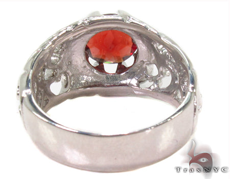 Mens Patterned Garnet & Silver Ring 31714 - Image 6