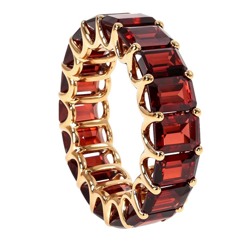 18K Gold Garnet Emerald Cut Eternity Ring, photo 3 of 5