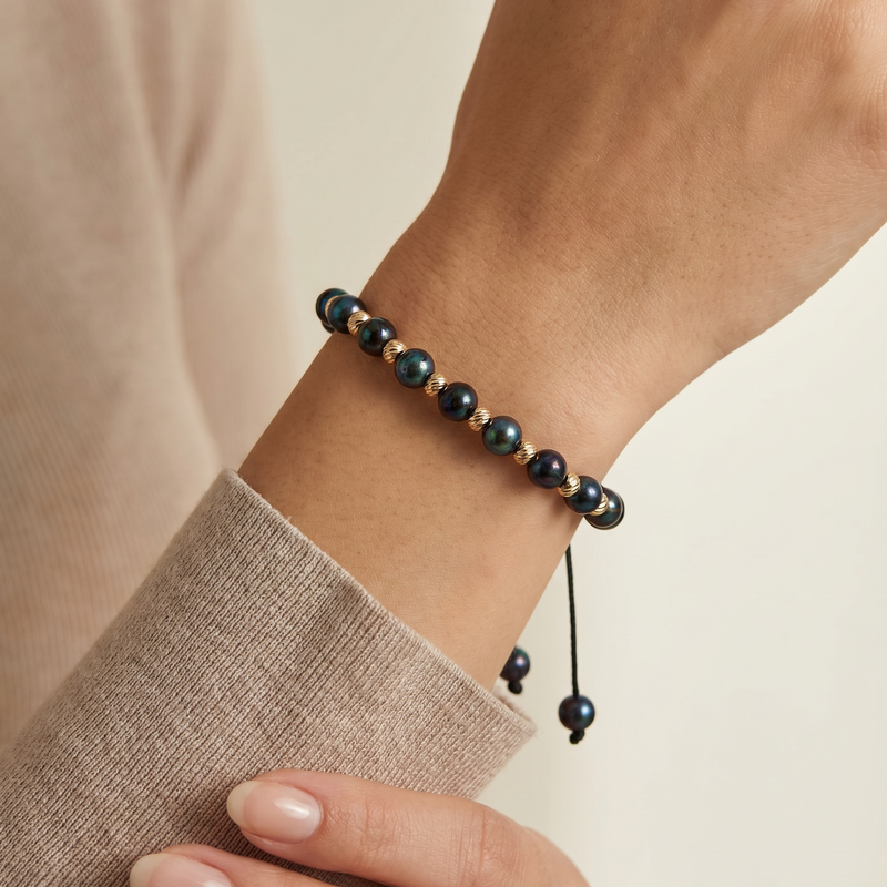 Black Pearl Bead Accent Bracelet 71496