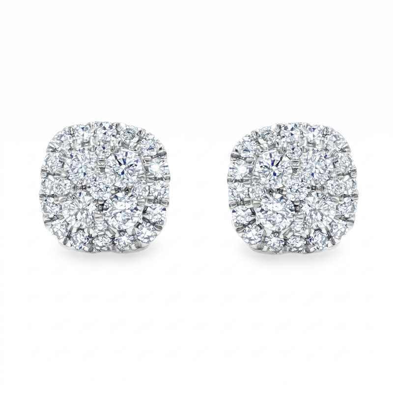 Cushion Cluster Diamond Earrings 71155