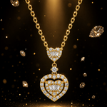 18K Gold Heart Baguette Diamond Necklace 68504