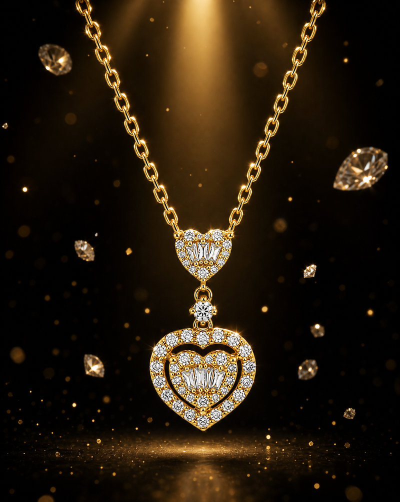 18K Gold Heart Baguette Diamond Necklace, view 11
