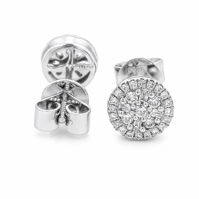 18K Gold Round Diamond Earrings 66804