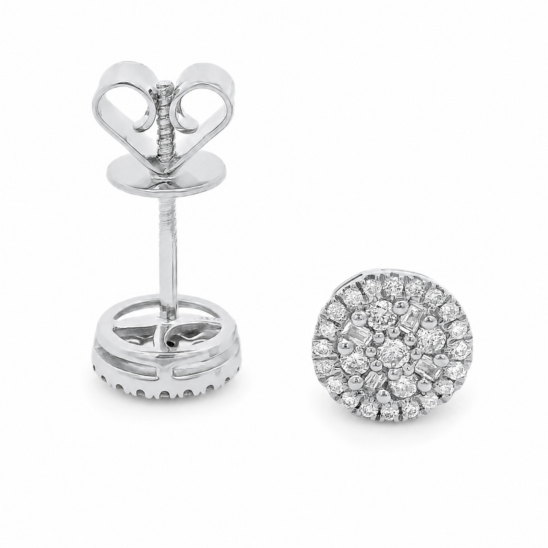 18K Gold Round Diamond Earrings 66804