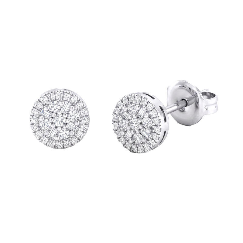 18K Gold Round Diamond Earrings 66804
