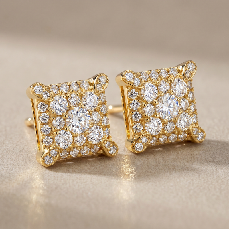 Square Cluster Diamond Stud Earrings 71104