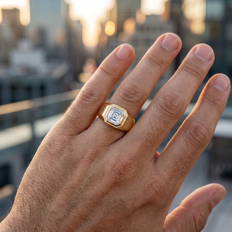 Asscher Solitaire Signet Ring 71599