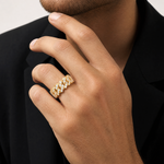 14K Gold One Row Diamond Cuban Link Ring 65971