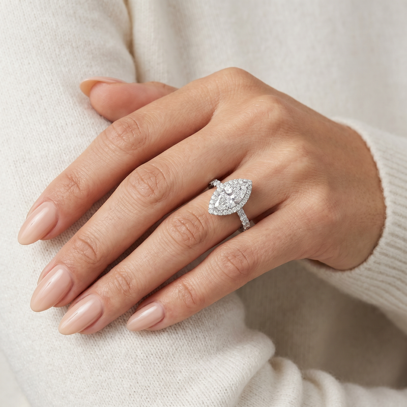 Marquise Halo Diamond Engagement Ring, view 9