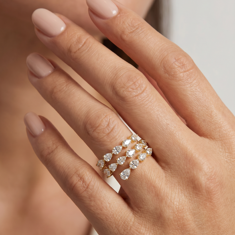 14K Pear Diamond Spiral Ring, view 7