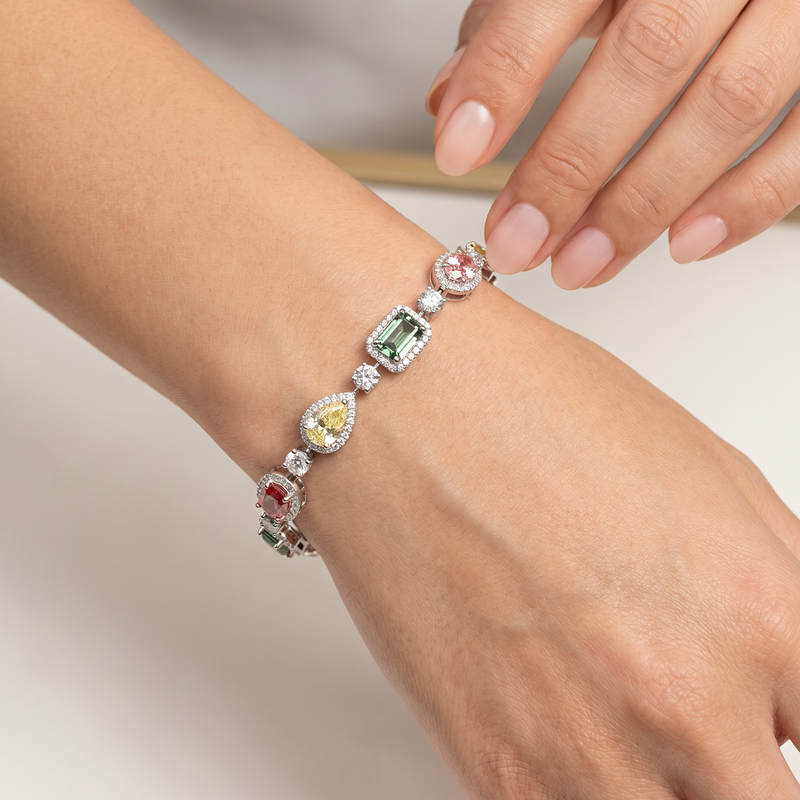 Harmony of Shapes Fancy Colors Diamond Bracelet in 14K gold, view 9