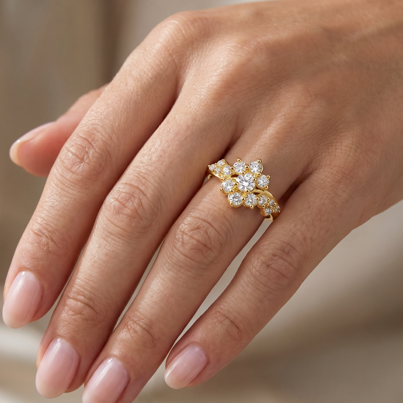 YG Flower Bouquet Ring in 14K gold, view 8