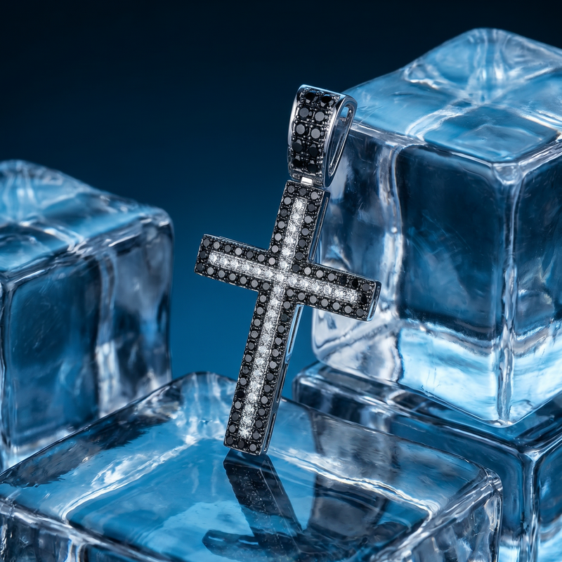 Black and White Diamond Cross Crucifix 26331