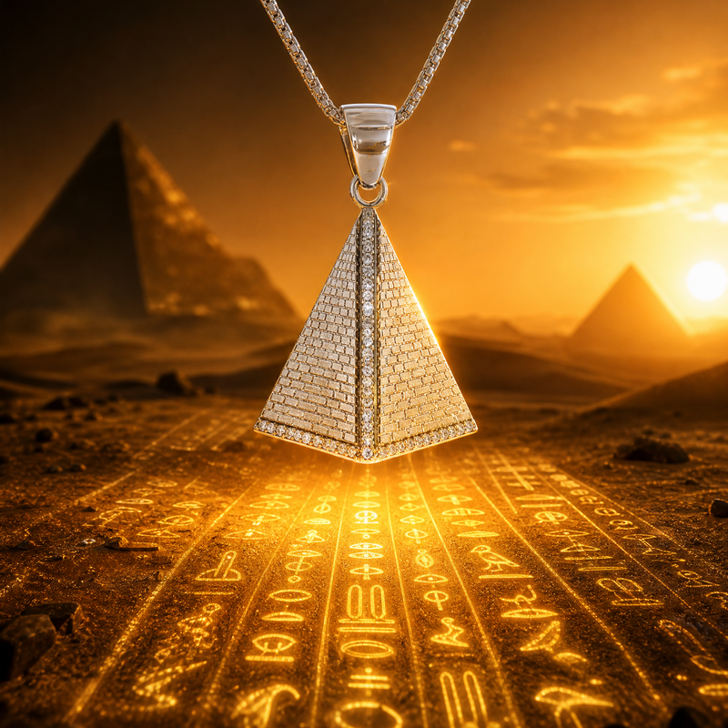 .925 Silver Pyramid of Giza Diamond Pendant Set With Franco Cuban Chain 71444