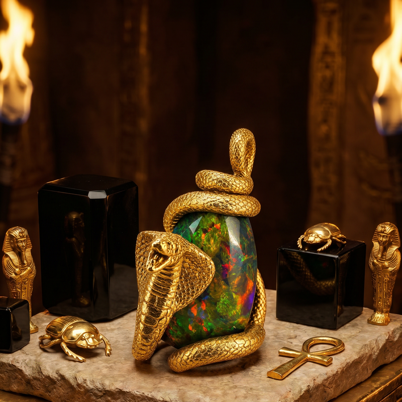 One of One 24K Gold Opal Snake Pendant 71504