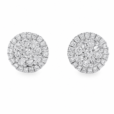 18K Gold Round Diamond Earrings 66804