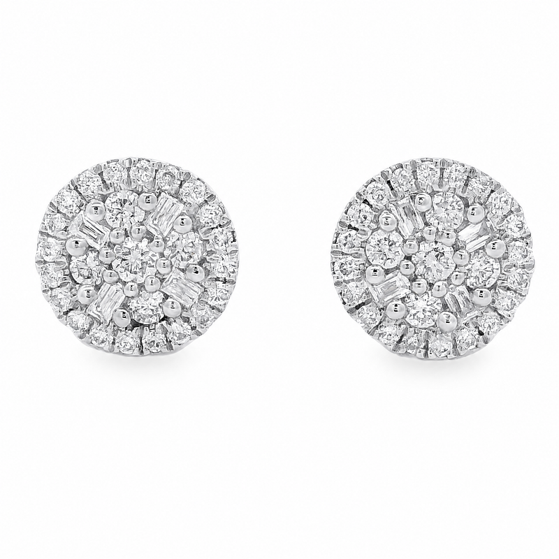 18K Gold Round Diamond Earrings 66804