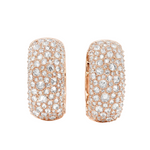 Rose gold hoop earrings with inverted mosaic pattern of sparkling diamonds.