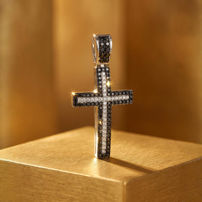Black and White Diamond Cross Crucifix 26331
