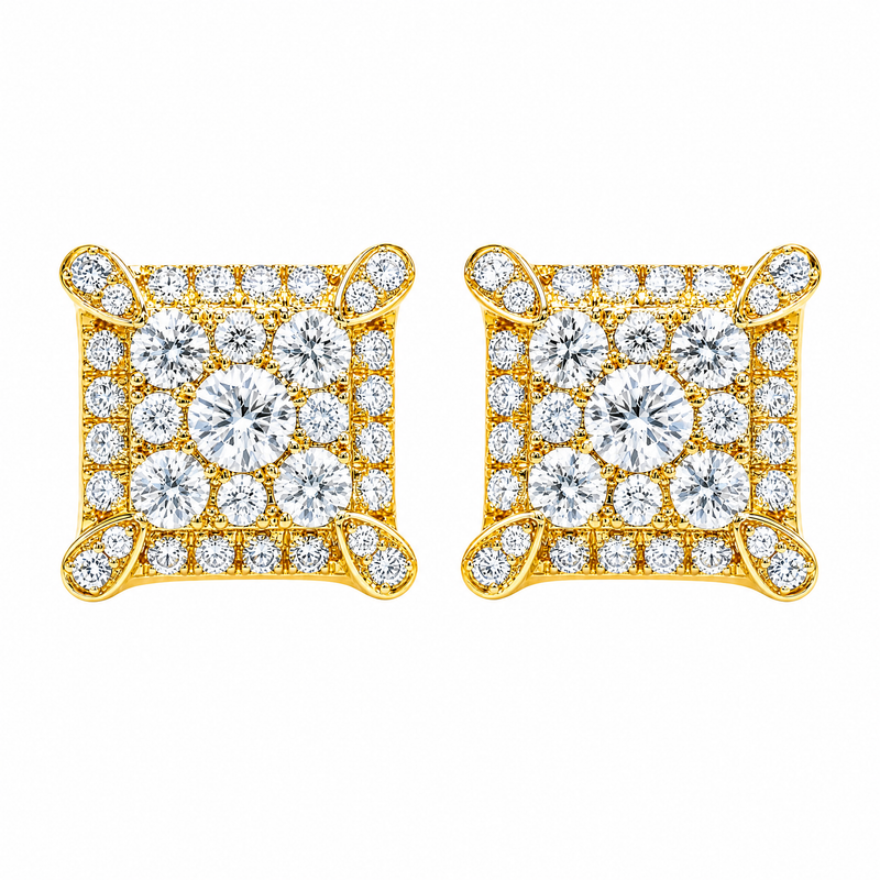 Square Cluster Diamond Stud Earrings 71104