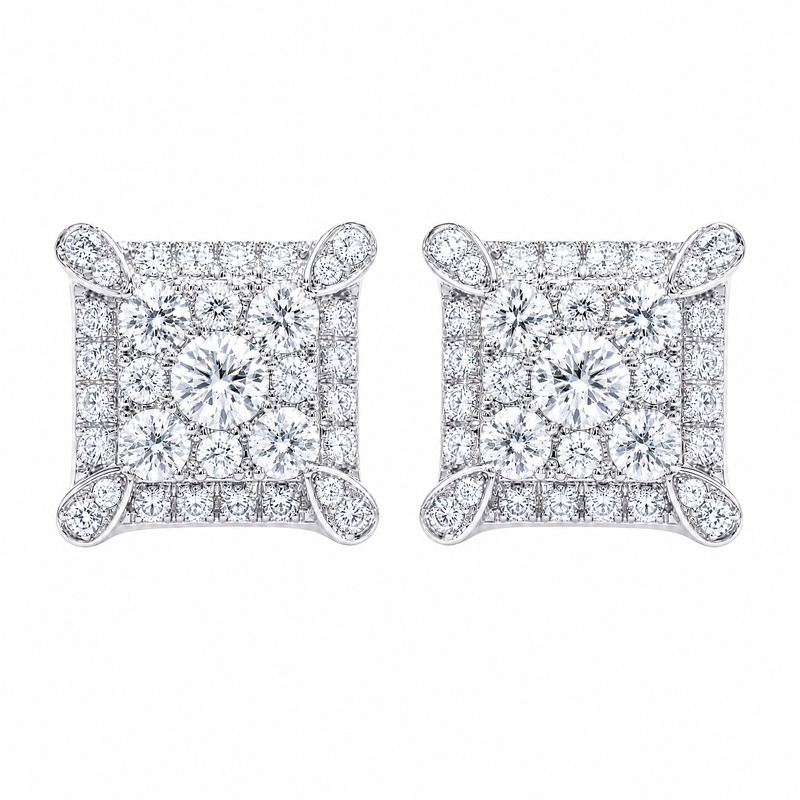 Square Cluster Diamond Stud Earrings 71104