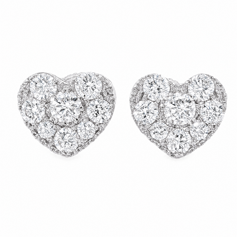 Heart Shape Cluster Diamond Stud Earrings  71115