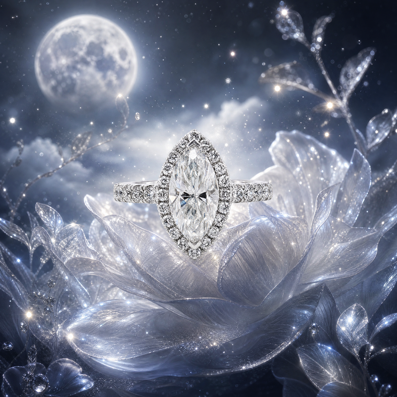 Marquise Halo Diamond Engagement Ring, view 8