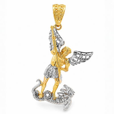 10K Two Tone Gold Saint Michael Pendant 33929
